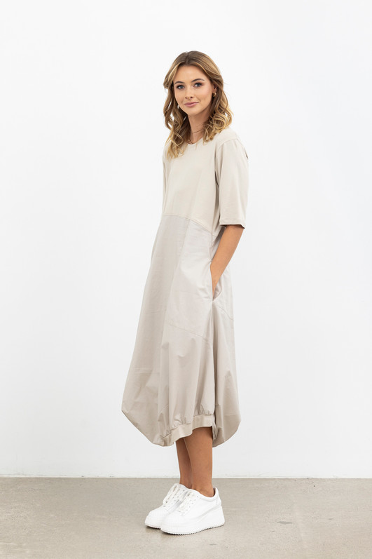 Dynamic Drape Dress Ivory by Style X Lab. Front View