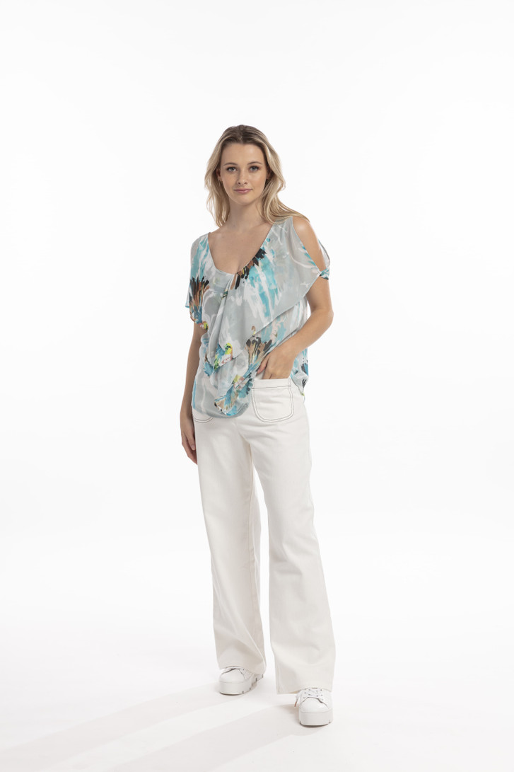 Model wearing Style X Lab Fly High Top in Turquoise Print. Made longer for tall women