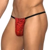 Male Power Stretch Lace G-String front view - Red