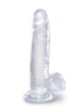 Full view of King Cock Clear 7 inch Dildo with Balls highlighting the transparent shaft, realistic veins, lifelike head and balls, and powerful suction cup base