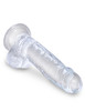 Angled view of King Cock Clear 7 inch Dildo with Balls showcasing the lifelike head and balls in clear material for visual and physical realism