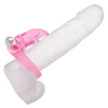 CalExotics Triple Clit Flicker shown ready for use with stretchy erection keeper ring, powerful triple prong clitoral stimulator, and removable vibrating bullet for intense shared clitoral and performance-enhancing pleasure
