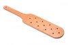 Full view of Strict Wood Paddle highlighting the solid beech wood construction, evenly spaced air holes, and smooth finish for powerful impact play
