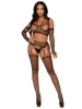 Leg Avenue 3pc Net Crop Top, Garter Stockings & Gloves - Black