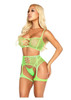 Leg Avenue 2pc Fishnet Bra Top & Garter Harness side view - Neon Green