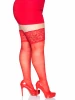 Leg Avenue Spandex Sheer Thigh Highs with 5" Silicone Stay Up Lace Top - Queen Size - Red