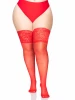 Leg Avenue Spandex Sheer Thigh Highs with 5" Silicone Stay Up Lace Top - Queen Size - Red
