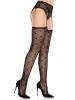 Leg Avenue Heart Lace Trimmed Net Stockings w/ Attached Garter Belt - Black