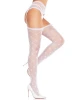 Leg Avenue Heart Lace Trimmed Net Stockings w/ Attached Garter Belt - White