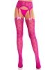 Leg Avenue Heart Lace Trimmed Net Stockings w/ Attached Garter Belt - Pink