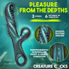 Spiral sucker texture on the flexible G-spot shaft of the emerald Vibropus vibrator.