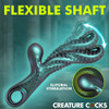 Spiral sucker texture on the flexible G-spot shaft of the emerald Vibropus vibrator.