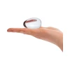 One clear teardrop Glas yoni egg side profile.