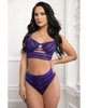 G World 2pc Satin Straps Bra & High Waist Panty - Royal Purple