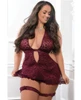 G World 3pc Halter Laced Mini Dress /w Thong & Garters - Queen Size