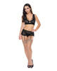 Exposed Bralette, Garter Skirt & G-String Set - Black