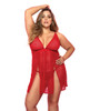 Mapale Mesh Printed Babydoll with G-String