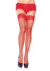 Leg Avenue Stay Up Lycra Fishnet with Lace Top Thigh Hi - Red