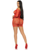 Leg Avenue Seamless Heart Net Mini Dress with Keyhole Tie Front - Red Leg Avenue Seamless Heart Net Mini Dress with Keyhole Tie Front - Red