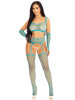 Leg Avenue 3pc Net Crop Top, Garter Stockings & Gloves