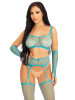 Leg Avenue 3pc Net Crop Top, Garter Stockings & Gloves - Blue Leg Avenue 3pc Net Crop Top, Garter Stockings & Gloves - Blue