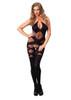 Leg Avenue Opaque and Sheer Illusion Keyhole Halter Bodystocking