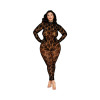 Dreamgirl Gloved Rose Pattern Fishnet Catsuit Bodystocking - Queen Size