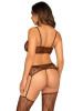 Leg Avenue 3pc Lace Bra Top, V Front G String, & Garter Belt Stockings - Cocoa