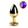 Golden Metallic Metal Anal Plug with Jewel - Purple