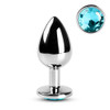Metallic Metal Anal Plug with Gemstone - Blue