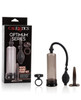CalExotics Rock Hard Penis Pump Kit complete Optimum Series set showing 7.75 inch smoked clear cylinder, easy-squeeze bulb, removable TPE donut, adjustable leather ball spreader, and 4.5 inch silicone anal probe