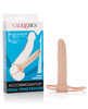 CalExotics Accommodator Dual Penetrator in realistic TPE showing the slim 5.25 inch life-like dong with dual stretchy support loops and scrotum ring for secure penis attachment