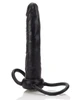 CalExotics Accommodator Dual Penetrator shown ready for use with its realistic TPE dong secured by the dual stretchy loops for added length and double penetration pleasure