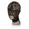 Breathable black mesh lace veil close-up on CalExotics Scandal Lace Hood creating elegant sight-restricting sensation while remaining lightweight and comfortable