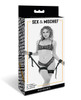 Sex & Mischief Thigh & Wrist Cuffs complete black set showing two adjustable wrist cuffs, two thigh cuffs, and connecting straps designed for secure wrist-to-thigh restraint positions