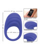 Angled view of CalExotics Connect App Based Couples Ring showcasing its 9 functions of vibration, pulsation, and escalation with memory chip and app connectivity
