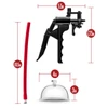 Side profile of Temptasia Advanced Pussy Pump System demonstrating the clear acrylic cylinder, ergonomic hand pump, and flexible hose for powerful pussy suction