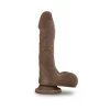 Au Naturel 8.5 inch Sensa Feel Mister Perfect in realistic brown-tone TPE showing its full posable FlexiShaft, detailed veined texture, and strong suction cup base for intense hands-free or harness play