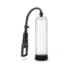Full assembled view of Performance VX5 Penis Pump System highlighting the clear cylinder with measurement markings, professional pull pump for stronger vacuum, soft pump sleeve, and quick release valve for safe effective pumping