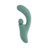 Side profile of Evolved Spiral Charm G-Spot Clitoral Vibrator demonstrating its ergonomic curved shape, spiraling clitoral ball, bulbous tip, and chunky handle for comfortable dual stimulation