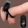 Bang! 28X Cock Ring shown ready for use with velvety silicone double ring, powerful bullet vibrator, remote control, and 4 speeds plus 7 patterns for enhanced stamina and intense clitoral stimulation