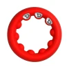 Close-up of the red 1.1 inch JOCK Weighted Silicone C-Ring highlighting its smooth exterior, internal metal beads, and satisfying heaviness during wear