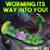Creature Cocks Squirmer Thrusting & Vibrating Silicone Dildo shown ready for use with textured knobbed shaft, powerful thrusting and vibration, suction cup base, harness compatibility, and remote control for intense fantasy pleasure