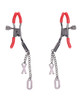 Sex & Mischief Ex's & Oh's Nipple Clamps complete pair showing elegant gunmetal construction, soft red rubber tips, adjustable tension, and playful dangling X and O charms for customizable teasing