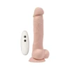 Full view of Adam & Eve Adam's True Feel Rechargeable Dildo highlighting the dual-density realistic shaft with textured veins, balls, suction cup base, and remote control for versatile play