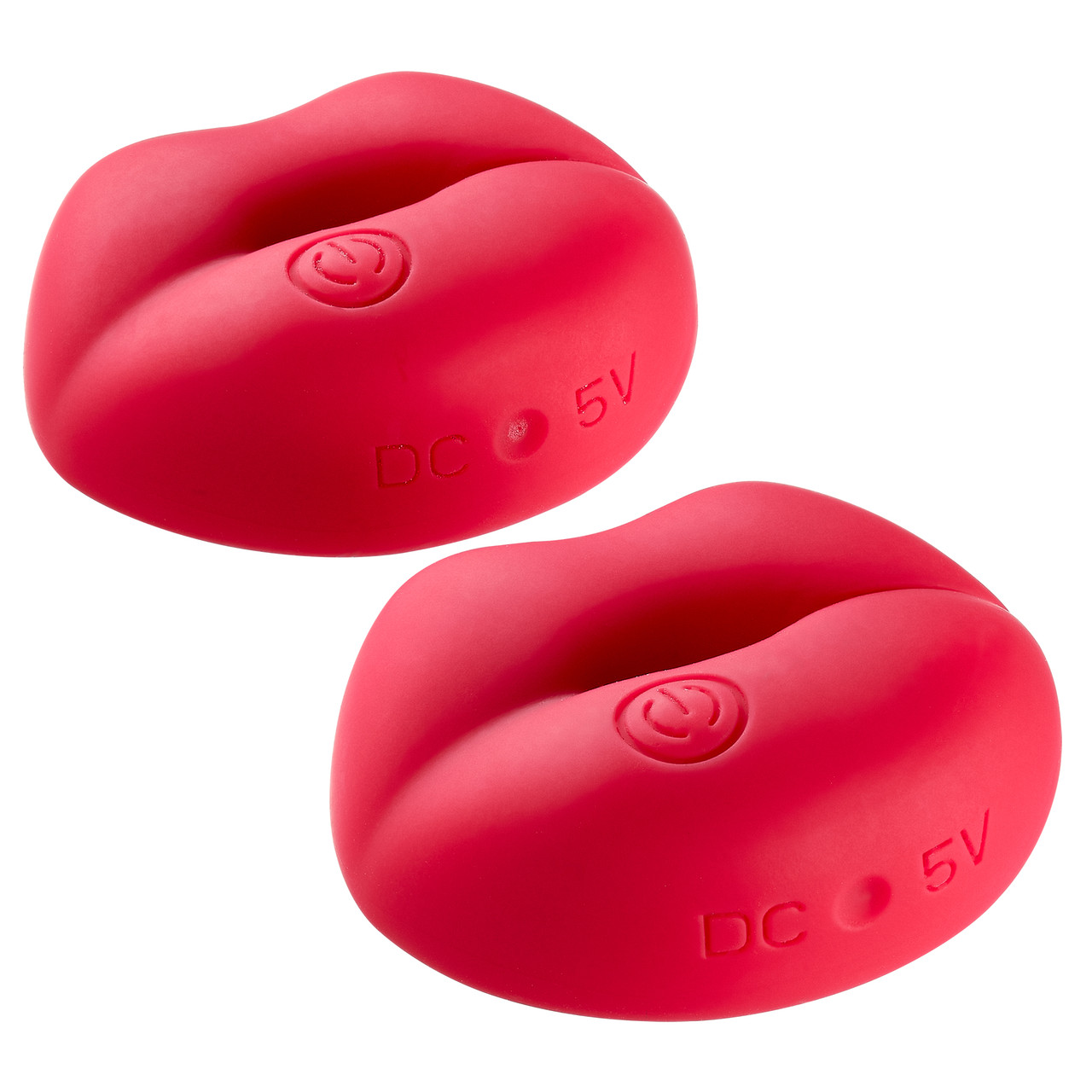 Side profile of Cloud 9 Naughty Lips Vibrating Nipple Clamps demonstrating their compact discreet size, strong vibrating motor, and flexible silicone construction for comfortable wear