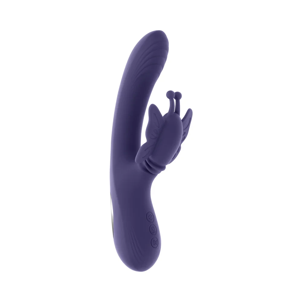 Close-up of the thrusting vibrating butterfly wings on Evolved Wings of Frenzy Vibrator demonstrating how they envelop and stimulate the clitoris with frenzied motion