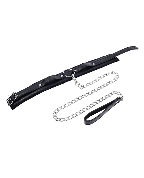 Sex & Mischief Shadow black faux leather collar and detachable leash with silver-tone hardware