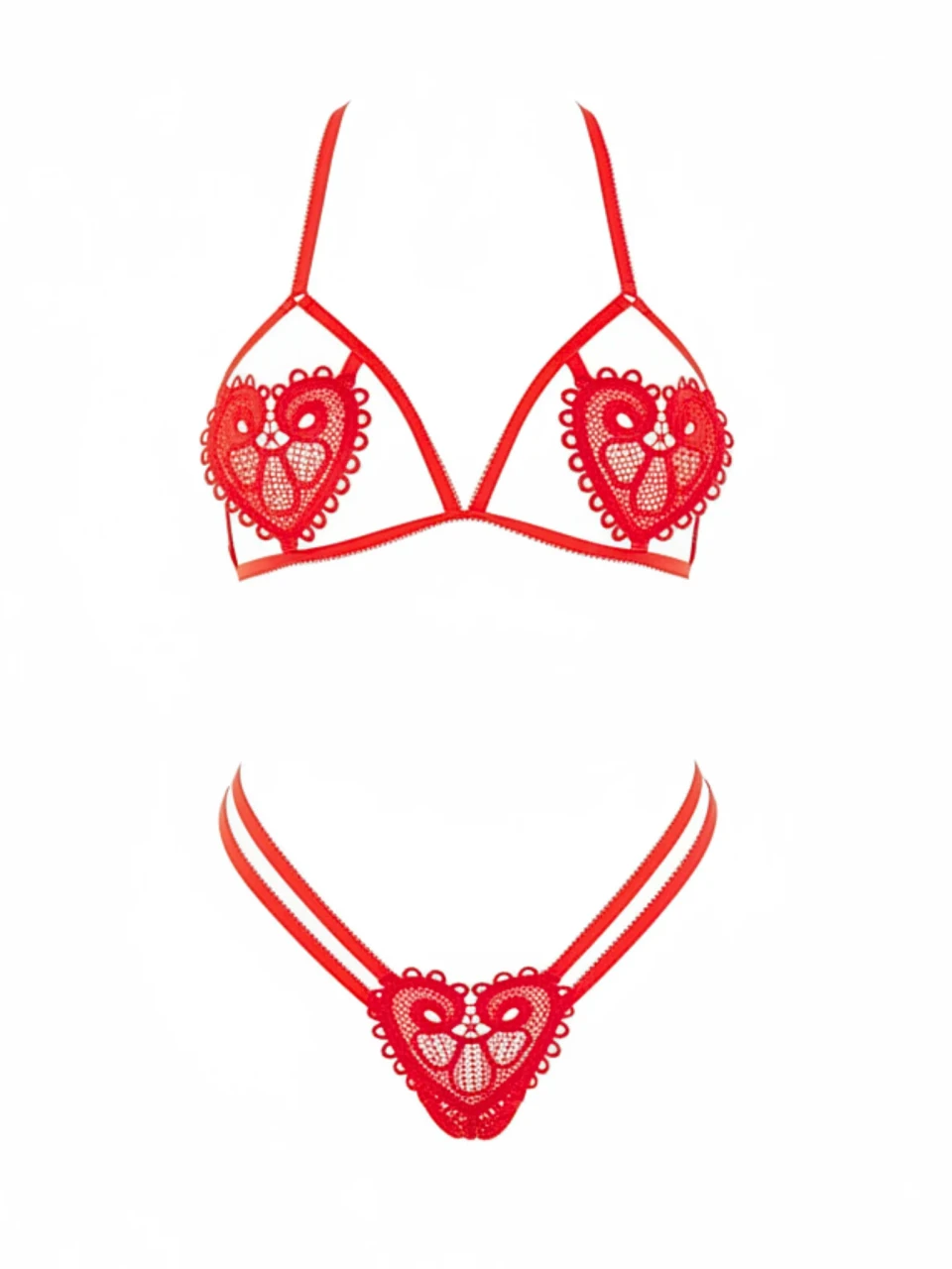 Leg Avenue Heart Applique Open Cup Bra & G-String Panty