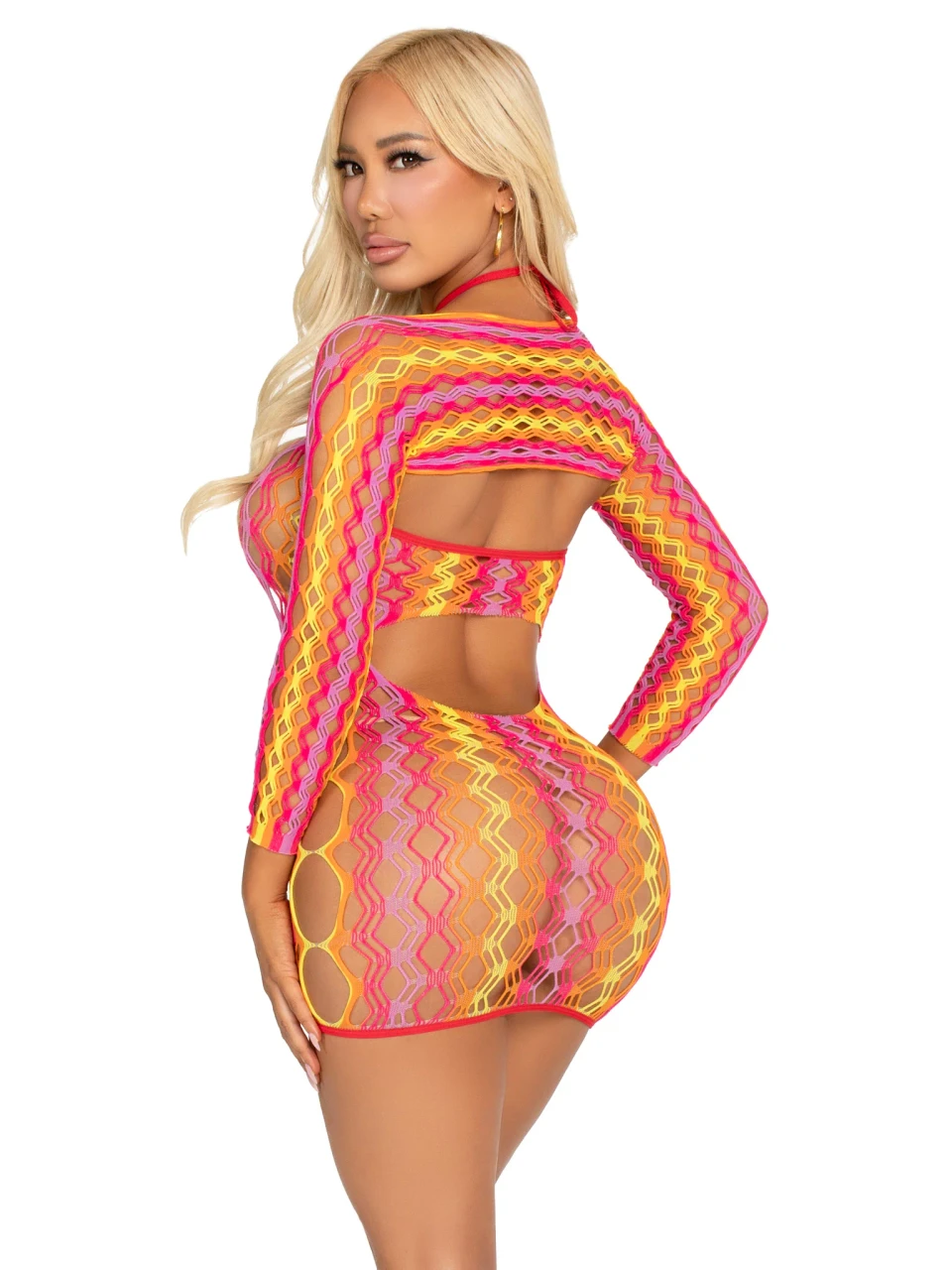 Leg Avenue 2pc Zig Zag Net Mini Dress & Shrug back view